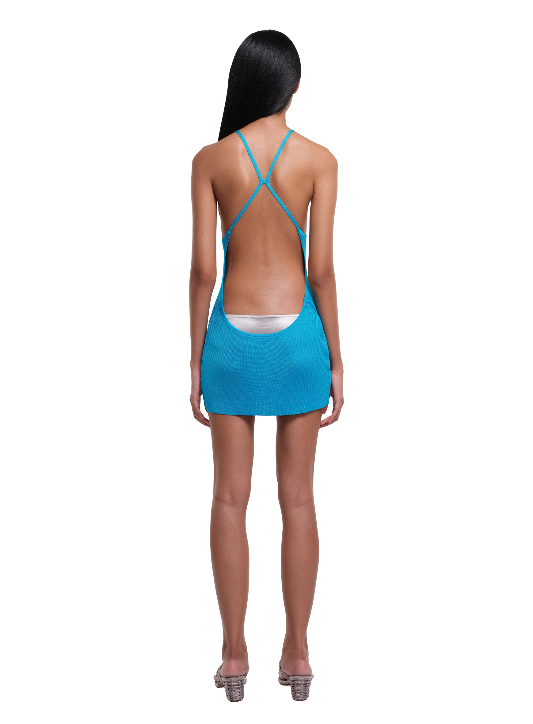 Crew Neck Mini Dress Turquoise 3