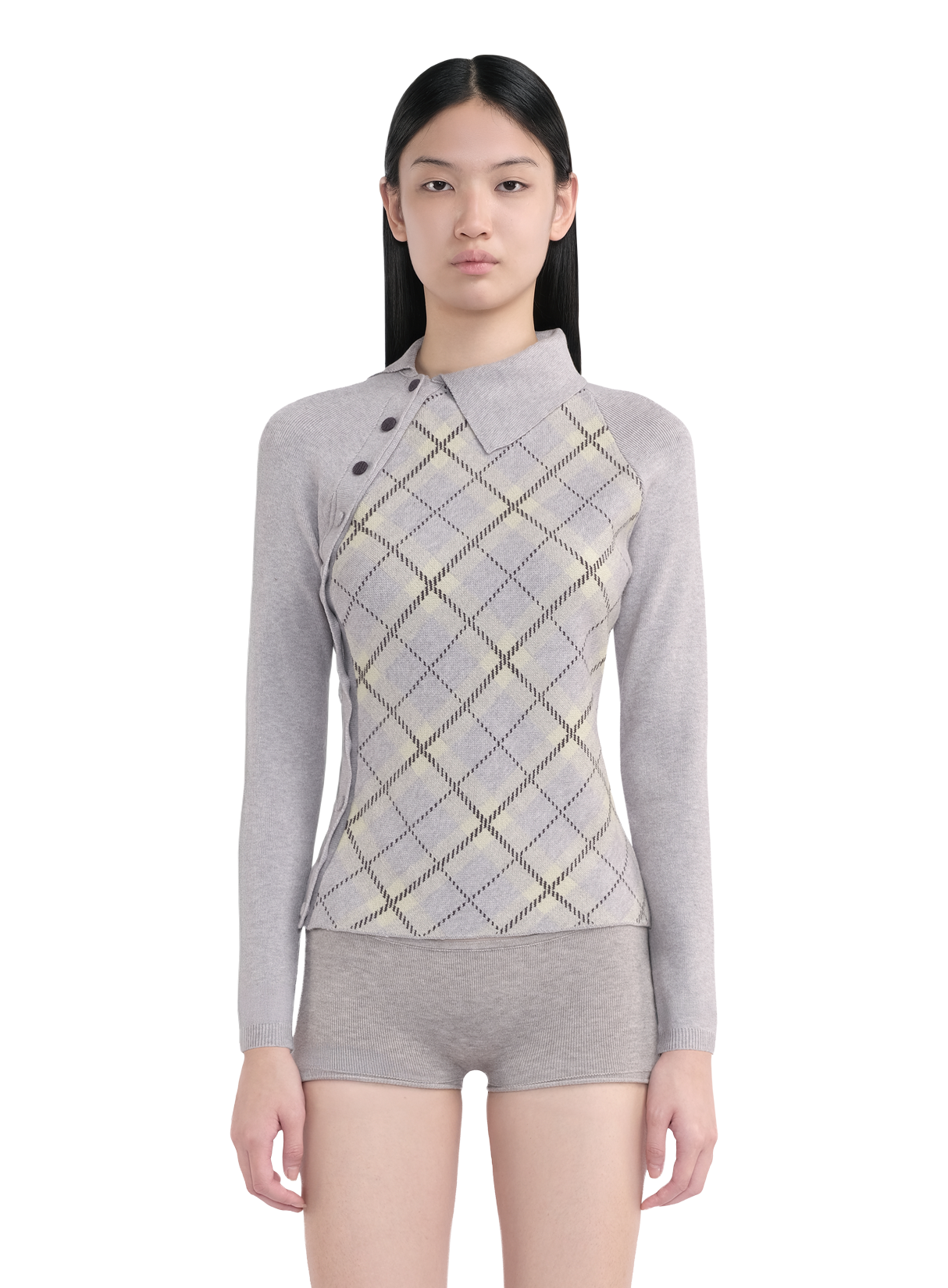 Tartan Asymmetric Top Grey 1