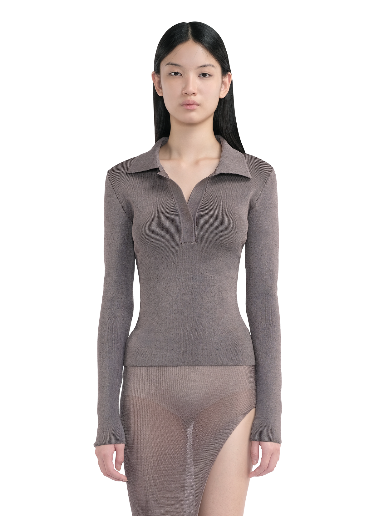 Metallic Long Sleeves Polo Top