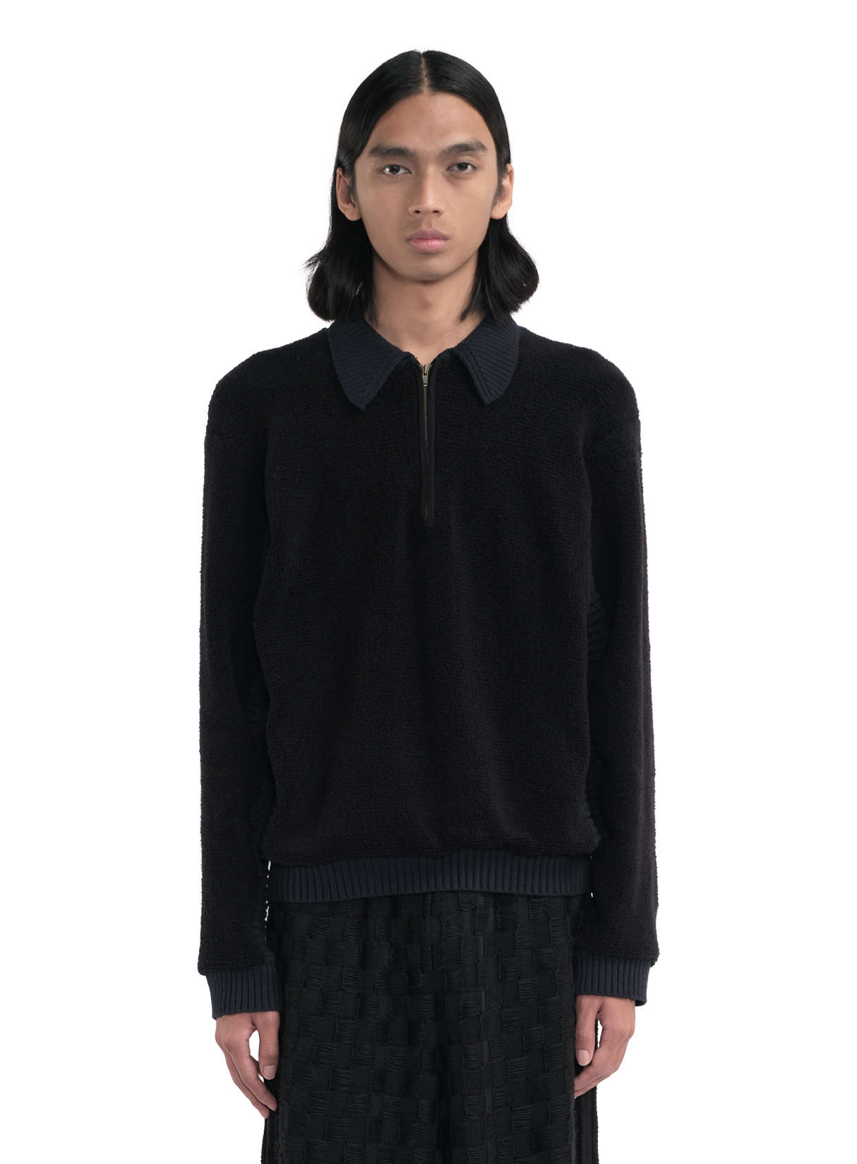 Relaxed Zip-Up Polo Sweater  1