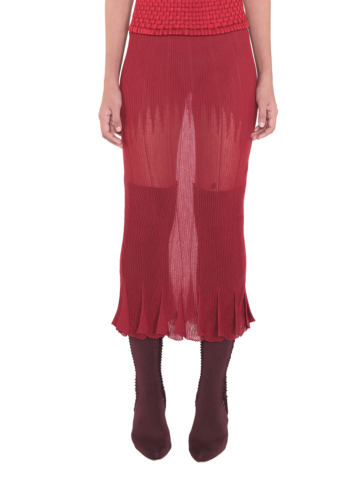 Pleating Midi Skirt Red 4