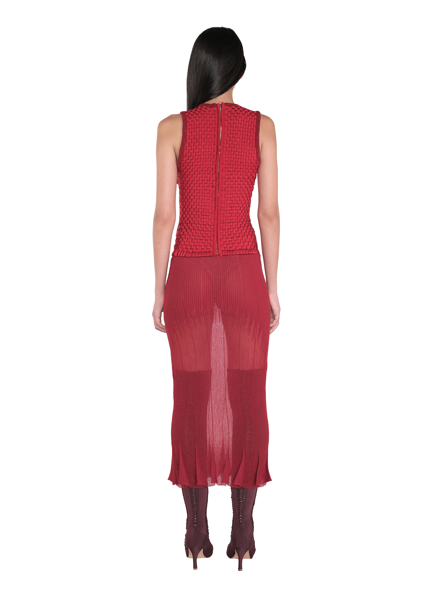 Pleating Midi Skirt Red 3